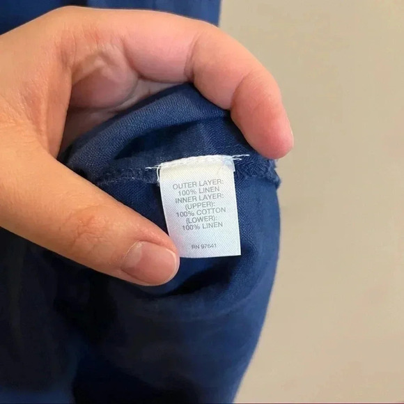 PURE JILL Sleeveless Linen Dress Tiered Overlay Crinkle Lagenlook Blue Petite S - Picture 5 of 12